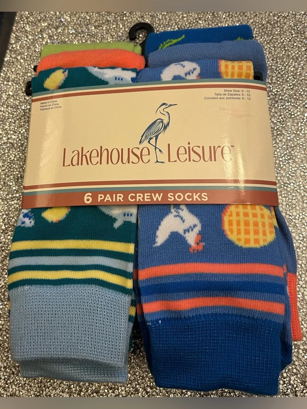 Men’s Blue & Green Crew Socks - 6 Pair Pack  Lakehouse Leisure Shoe Size: 6-12